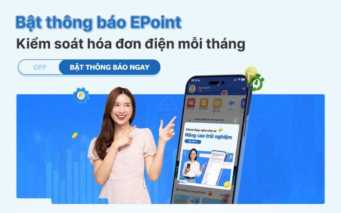 Bật thông báo EPoint – Kiểm soát điện mỗi tháng
